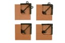 Helios Deck Tiles corner kits — four brown composite deck tile corners with black plastic brackets and fasteners, arranged in