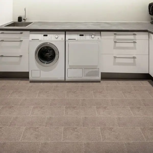 Mannington Dunham 6' Vinyl Sheet, Clay — laundry room floor with stone-look vinyl flooring