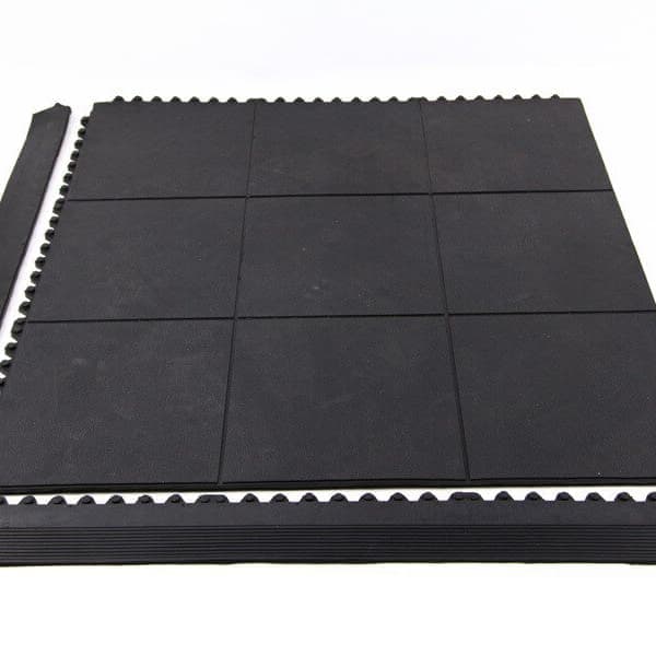 Evolution Ramps Male Border — black virgin nitrile rubber tile edge trim, interlocking with textured surface and ramped