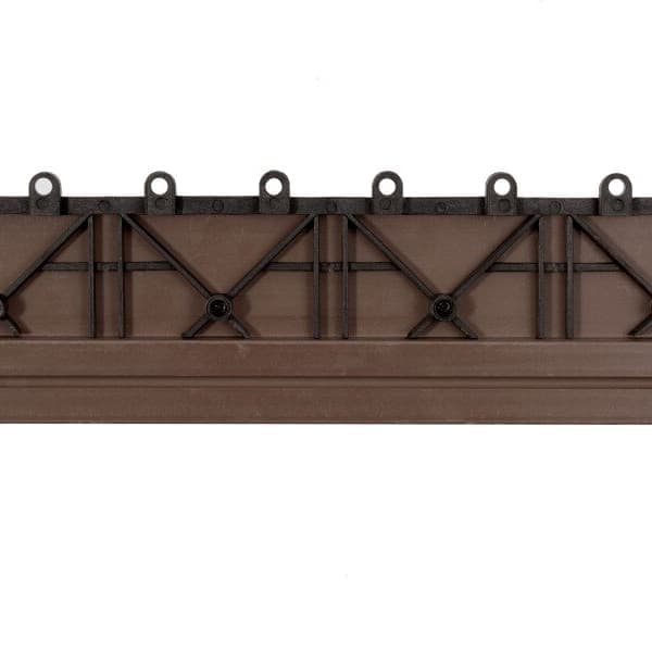 Helios Deck Board Tiles — brown composite decking tile with female edge and metal grid reinforcement, top view