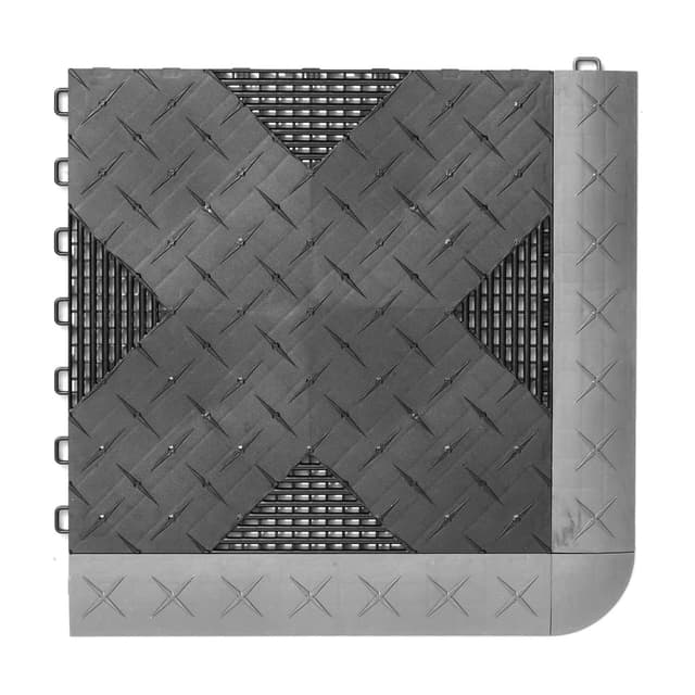 Hybrid-X Ramp Edges (FEMALE) — graphite diamond plate garage tile with ramp edge detail