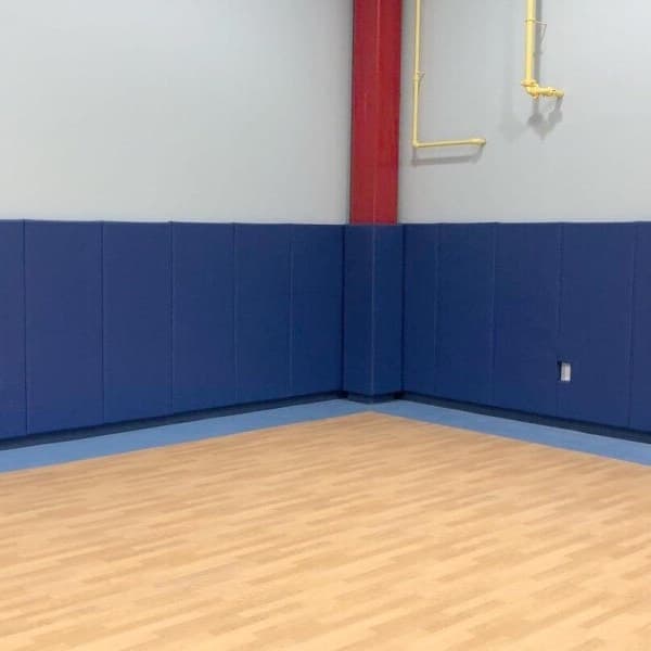 Blue wall padding in gymnasium.