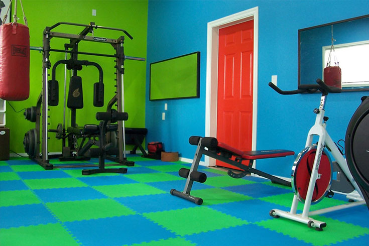 Blue and green foam flooring for home gym