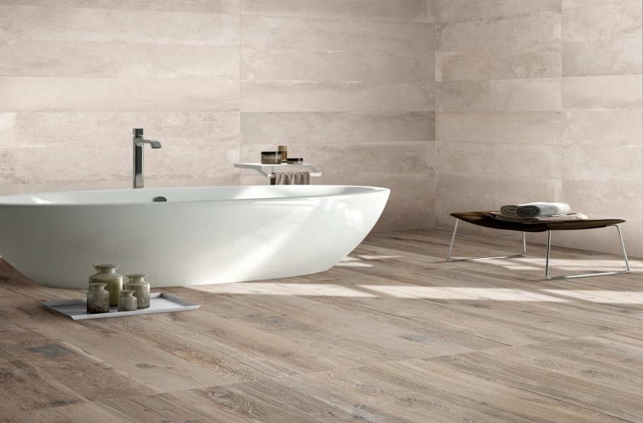 FlooringInc 2020 bathroom flooring trends: whitewashed wood-look tile