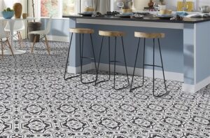 beautifully detailed and patterned Mannington Revive 12' Luxury Vinyl Sheet as kitchen floor