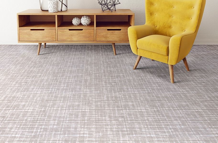 FlooringInc 2020 carpet trends: gray geometric print carpet for the basement