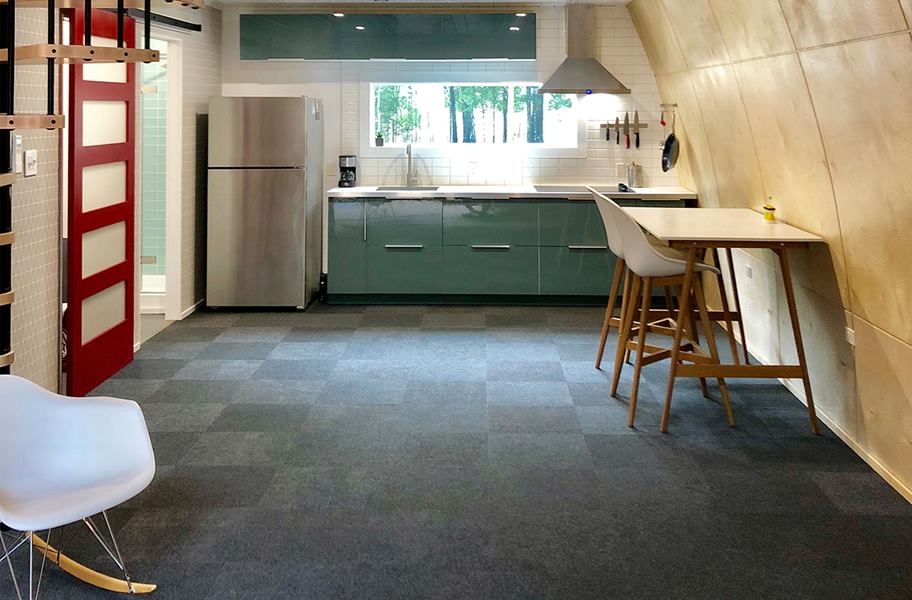 peel and stick carpet tiles in a kitchen setting