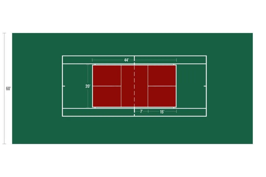 One pickleball court layout on standard size tennis court
