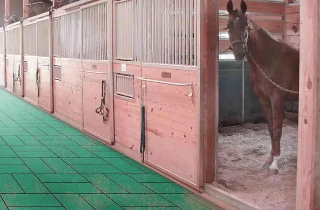 Premium 1" Thick Horse Stall mats in green brick top format