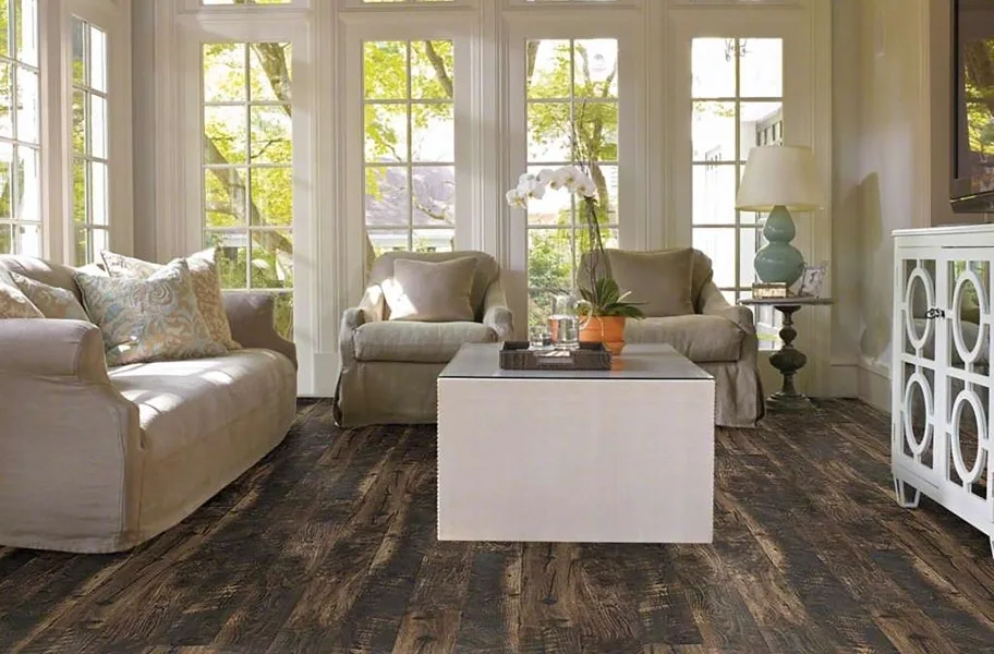 engineered hardwood vs. laminate: 12mm Woodhaven WaterResist Laminate