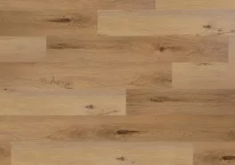 Close-up of light brown wood-look vinyl plank flooring with natural wood grain and knots, a durable and water-resistant alternative to hardwood.