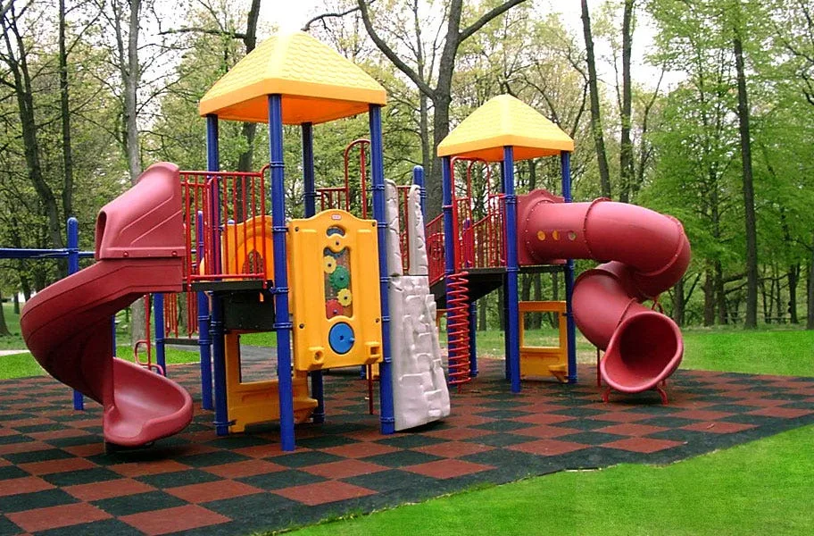 Red and Black Playground Tiles used in a commercial playground