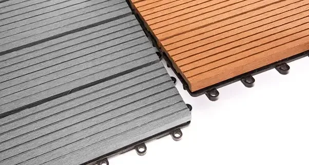closeup interlocking outdoor flooring wood look interlocking outdoor deck tiles or composite decking