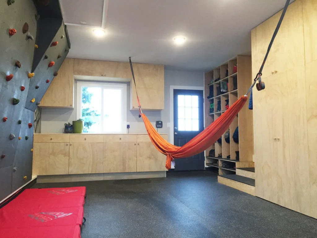 Flooring Inc 8mm Rubber Rolls in garage setting with hammoc