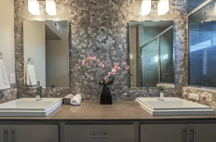 pebble wall tile in a bathroom setting