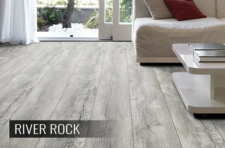 12mm TimberCore Waterproof Laminate TimberCore Laminate flooring in gray color living room setup