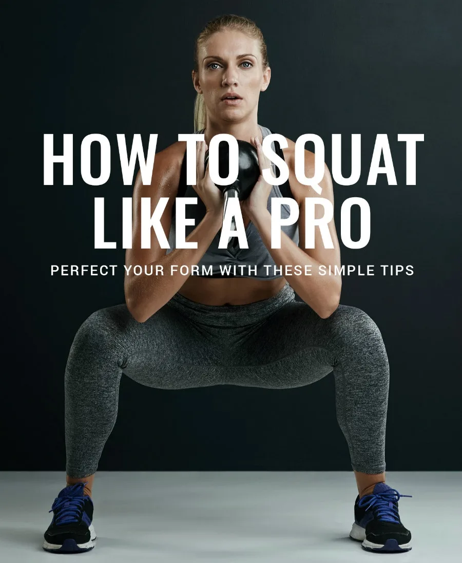How to squat like a pro, perfect your form with these simple tips: woman squatting with a kettlebell