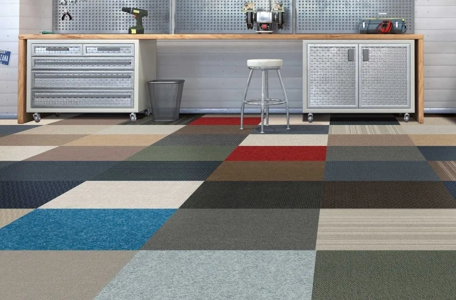 Flooring Inc. Carpet Buying Guide: carpet tiles in a garage