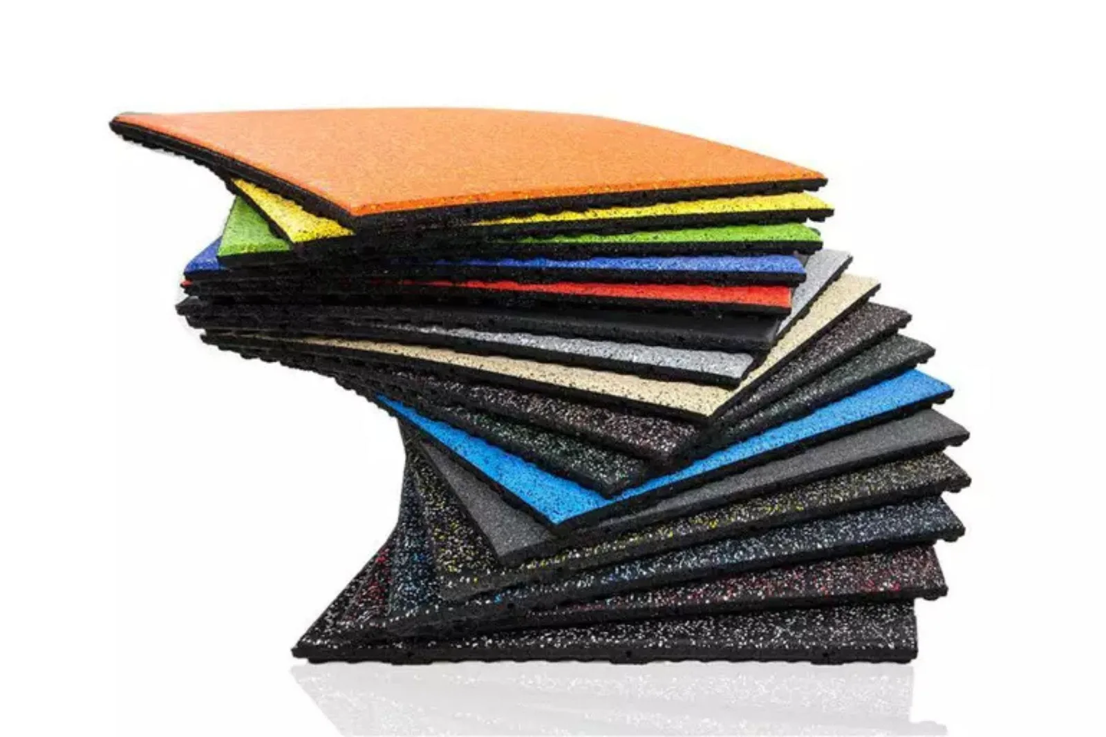 Fanned stack of colorful rubber floor tiles