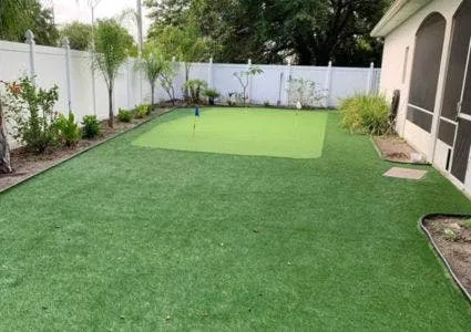 Newport artificial turf and putting green turf used in a customers backyard