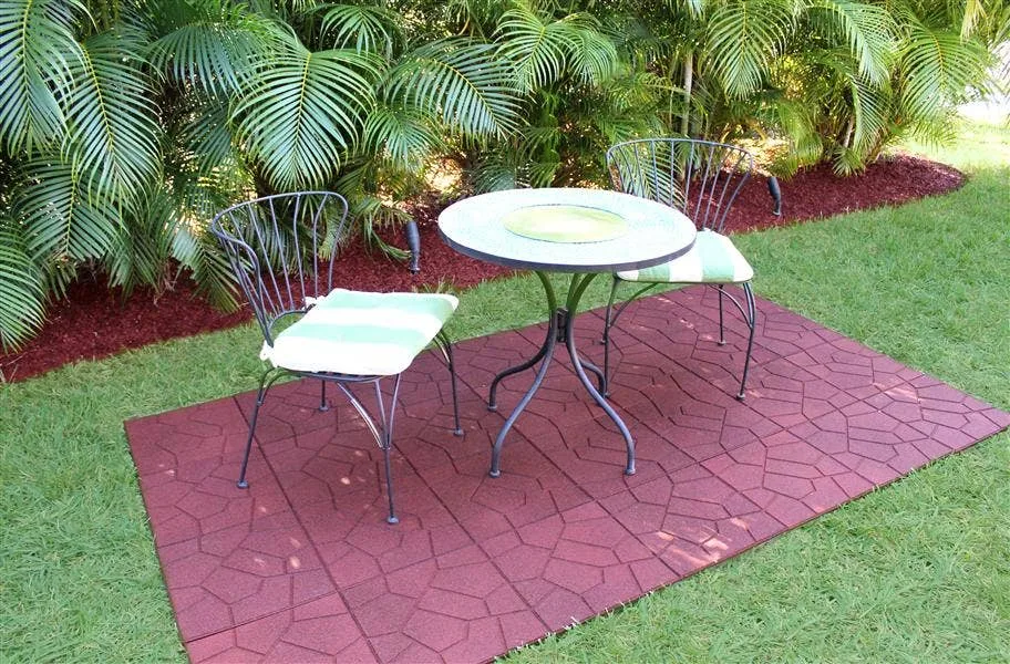 Shop Flagstone rubber pavers! Flagstone rubber pavers under a table and chairs