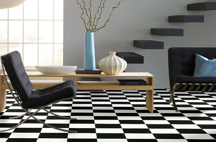Black and white checkered vinyl sheet with a standard drop match