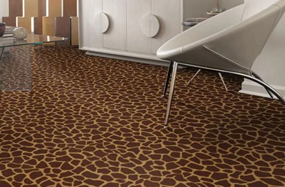 giraffe print carpet in a living room setting