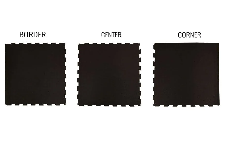 Border, center and corner rubber tile shapes side by side