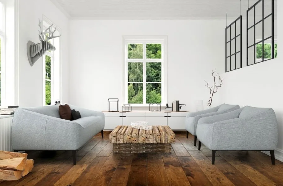 Shoreline Birch Engineered Wood in a living room setting