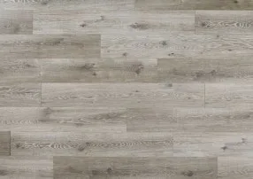 Close-up of durable light gray wood-look vinyl plank flooring with a realistic wood grain, a water-resistant and easy-to-clean alternative to hardwood.