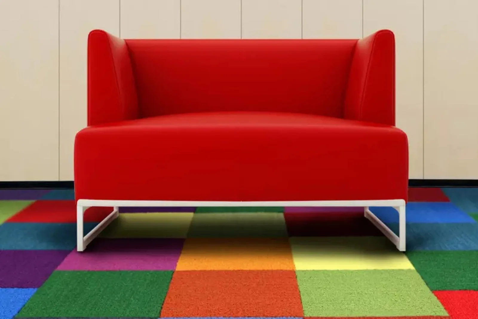 Vibrant colorful carpet tiles with a playful checkerboard pattern, perfect for a bold and creative commercial or residential space.