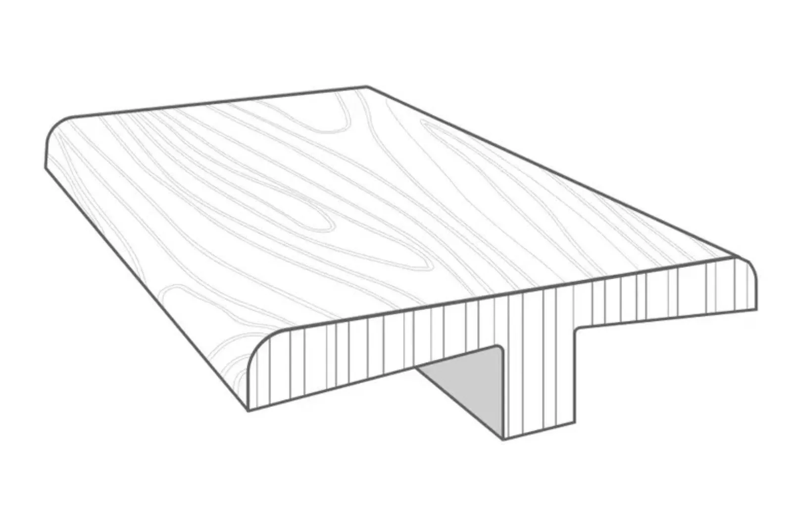 Diagram of a durable vinyl T-molding transition piece with a wood grain texture, a professional and protective flooring accessory.