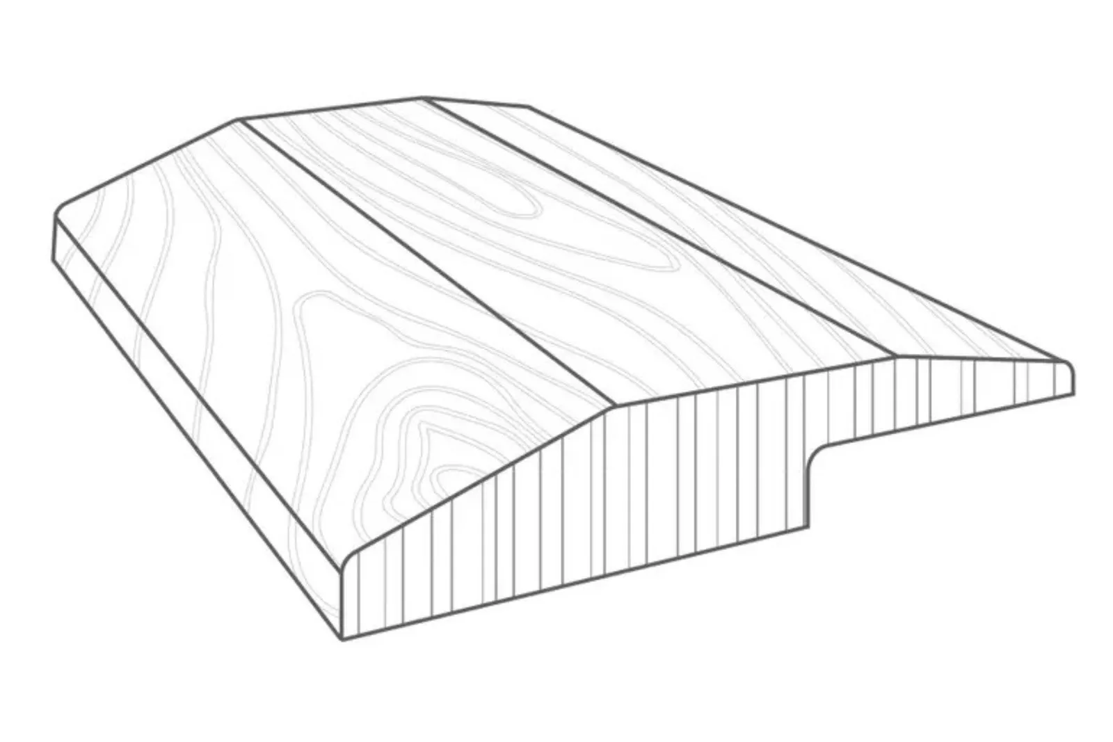 Diagram of a durable vinyl reducer transition piece with a wood grain texture, a professional and protective flooring accessory.
