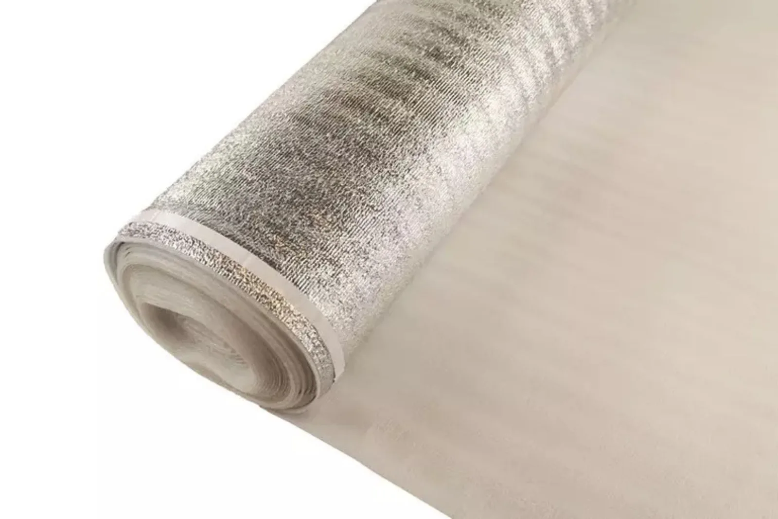 A roll of durable foil foam underlayment, a lightweight and waterproof product used to provide a comfortable sub-layer for a variety of flooring.