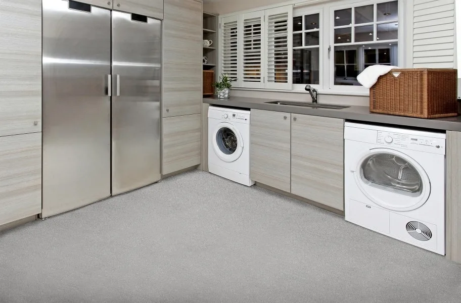 FlooringInc Vinyl Sheet Buying Guide: sheet vinyl in a laundry room setting.