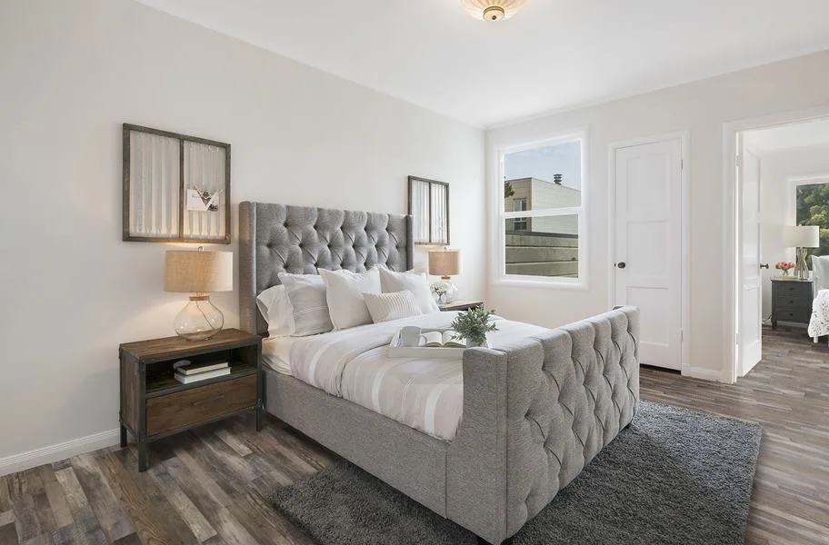 waterproof vinyl tile in a bedroom setting