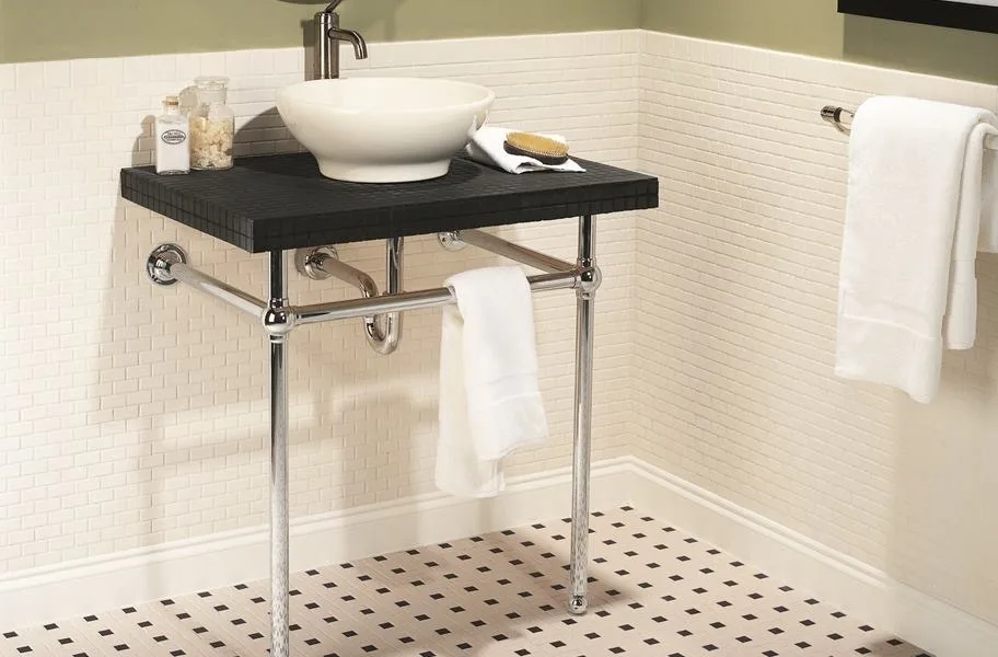 Windmill tile layout in a bathroom setting