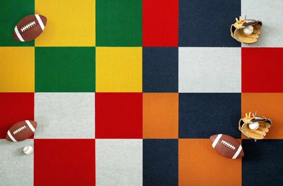 outdoor sport equipment on ribbed carpet tile