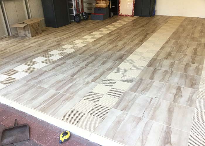Rustic garage-swisstrax garage tiles