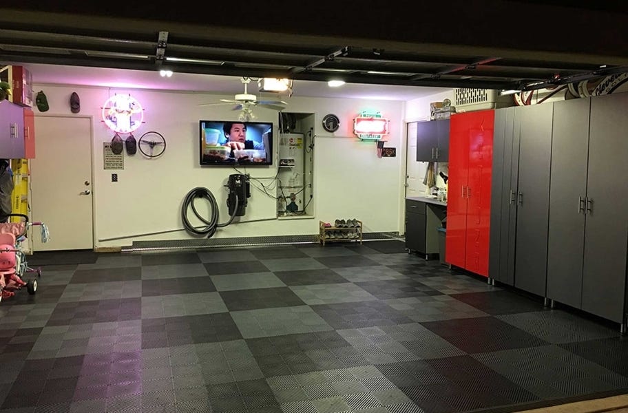 smooth ribtrax tiles in a garage setting