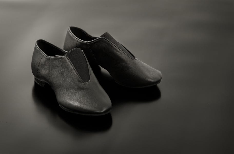 Black Jazz Dance shoes on black VersaStep Dance Floor Rolls