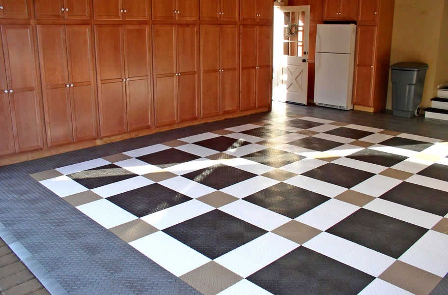 diamond grid-loc tiles in a garage 