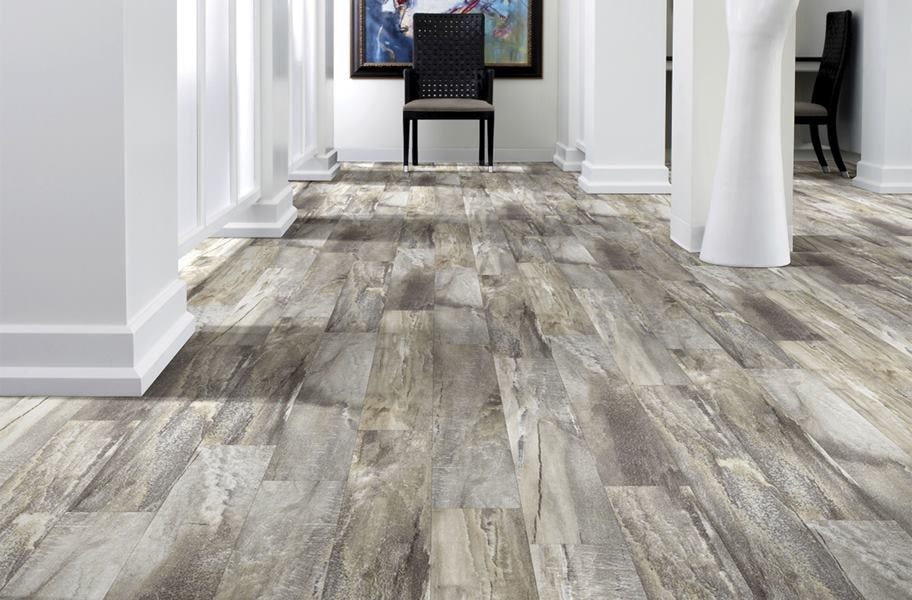 stone-look vinyl plank flooring in entryway