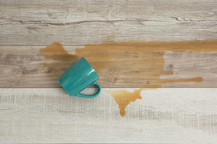 Waterproof laminate flooring with coffee mug spill