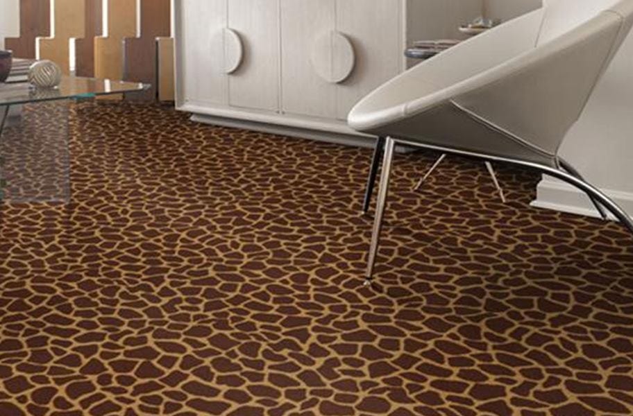 giraffe print carpet in a living room setting
