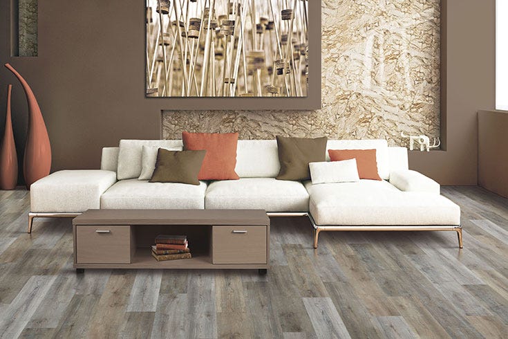 High variation vinyl flooring in living room setting