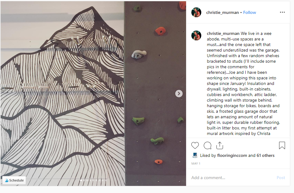 Instagram post of a bouldering wall