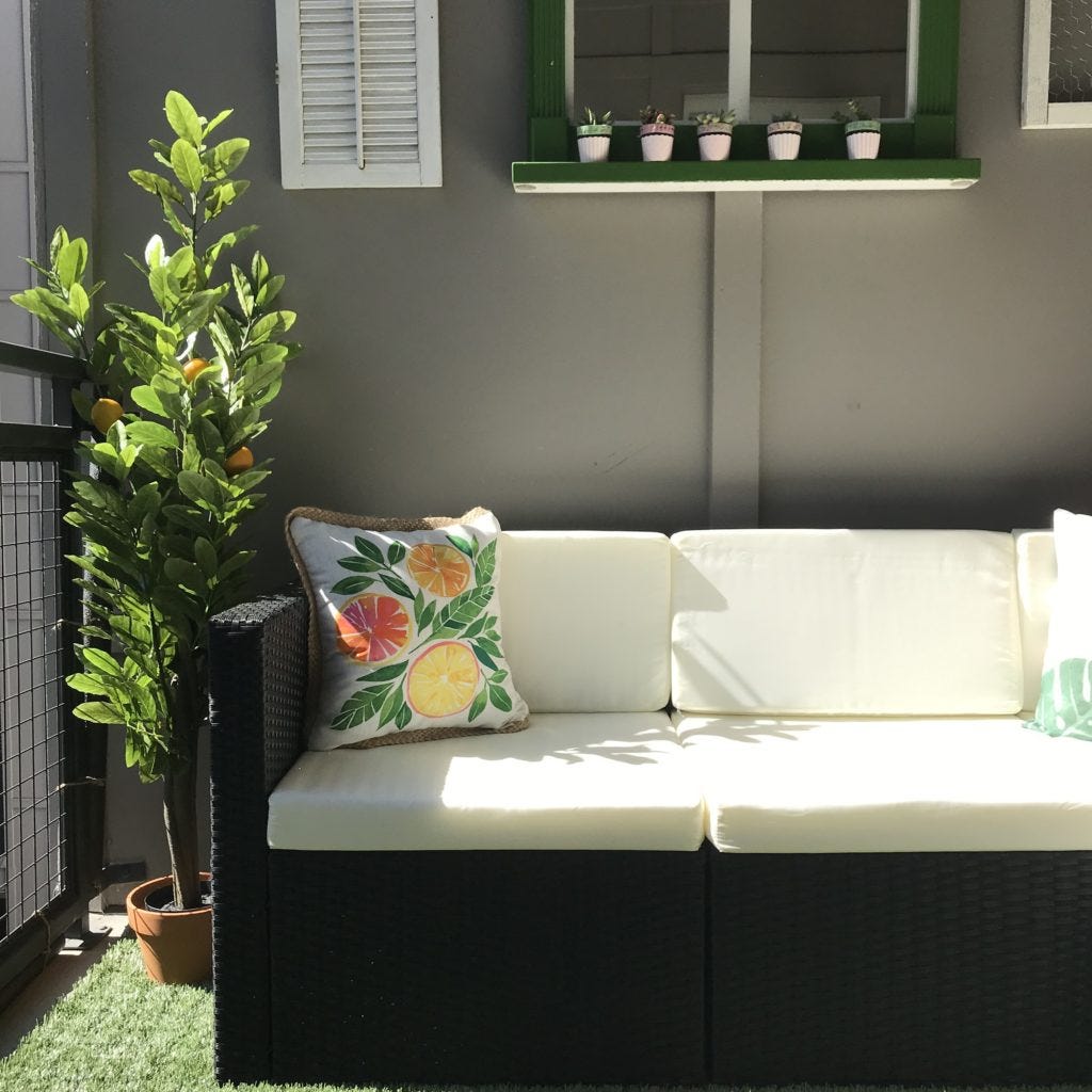 couch on artificial grass