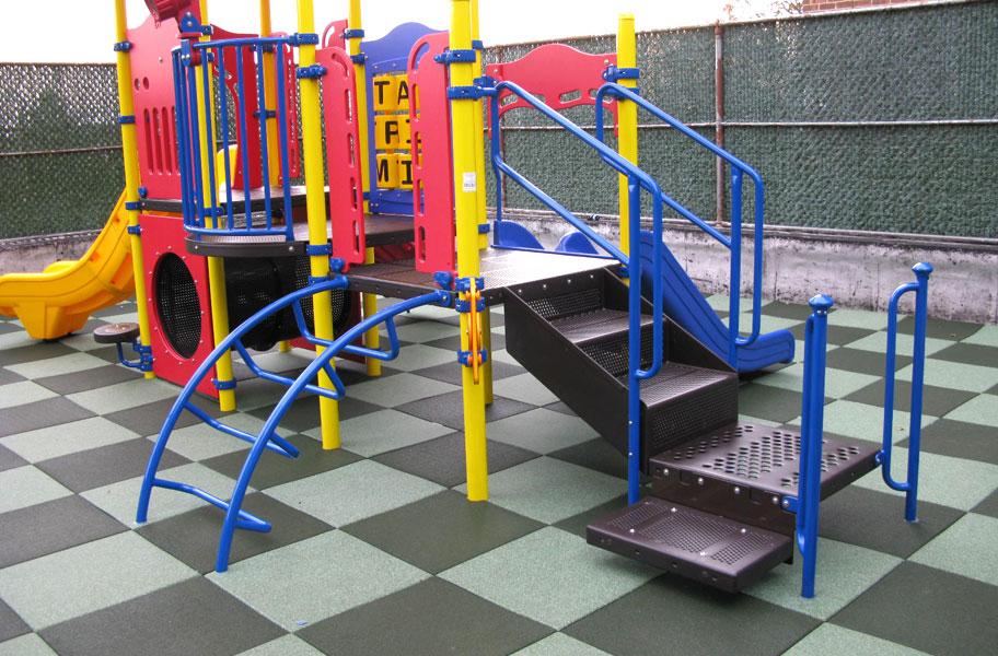 gray and white checkered playground flooring