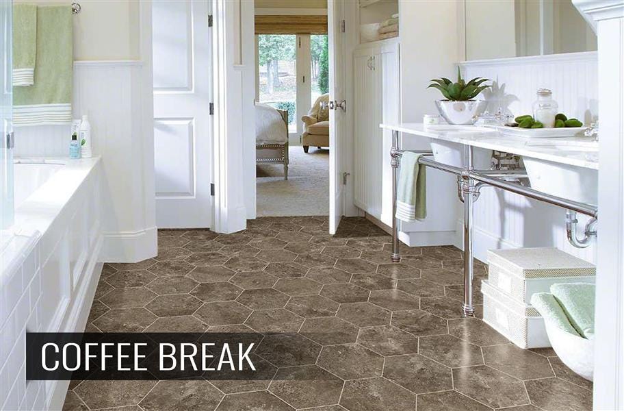 FlooringInc bathroom flooring options example: Luxury bathroom with hexagon tile floors.